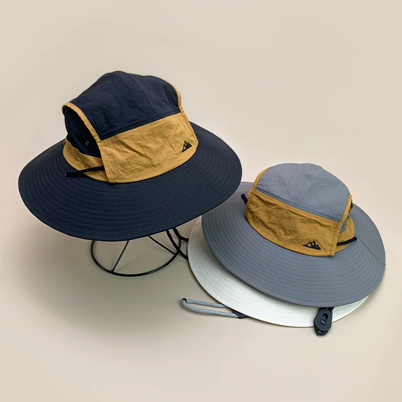 

Mountain Quick Drying Color Block Bucket Hats New Unisex Sunshade Outdoor Breathable Drawstring Versatile Fashion Alpine Caps