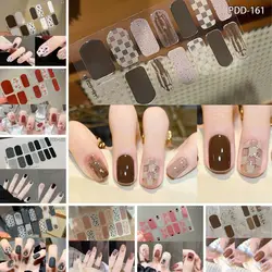 Semi Cured Gel Nail Stickers INS Trendy 14Strips Floristic Nail Art Stickers Full Cover Nail Patch DIY Nail Art Making