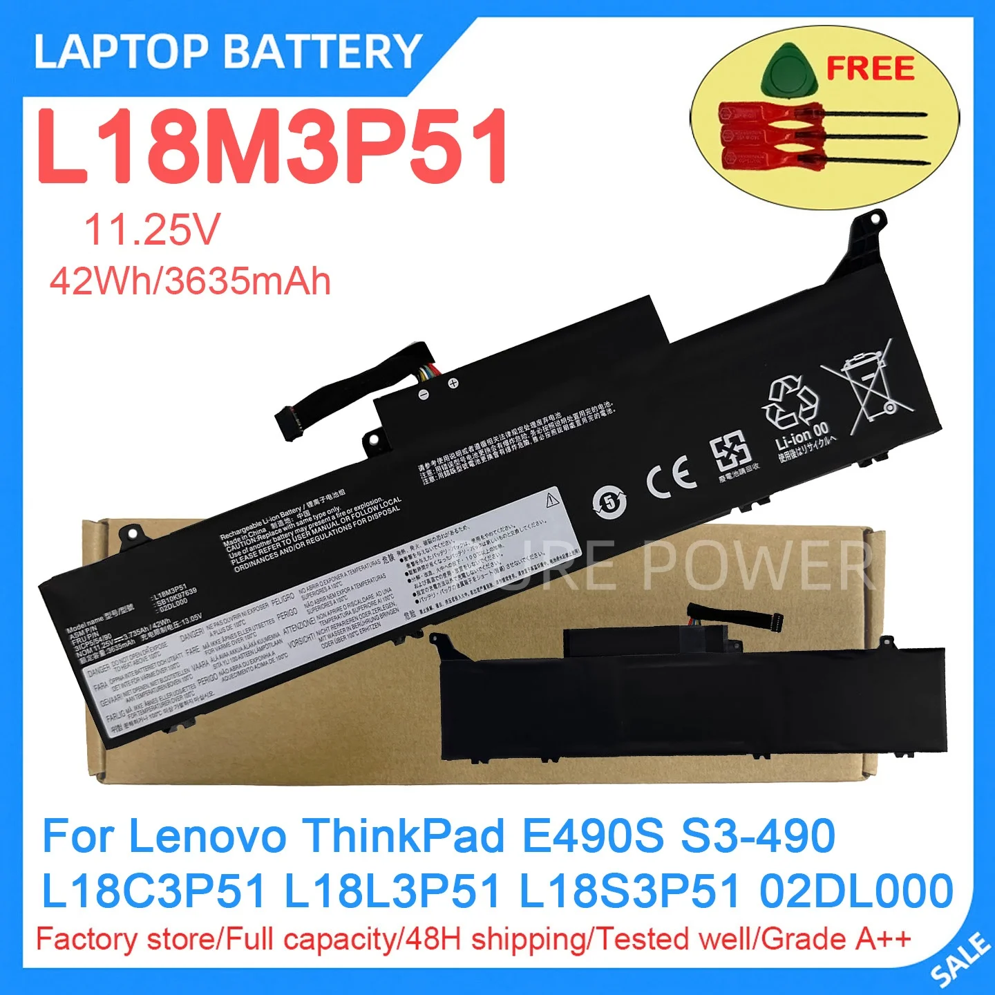 New Laptop Battery L18M3P51 11.25V 42Wh 3635mAh High Quality For Lenovo ThinkPad E490S S3-490 L18C3P51 L18L3P51 L18S3P51