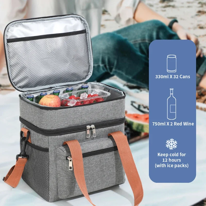 Saco de almoço térmico camadas duplas grande capacidade lancheiras sacos portátil crossbody piquenique comida bebida saco de armazenamento refrigerador tote novo