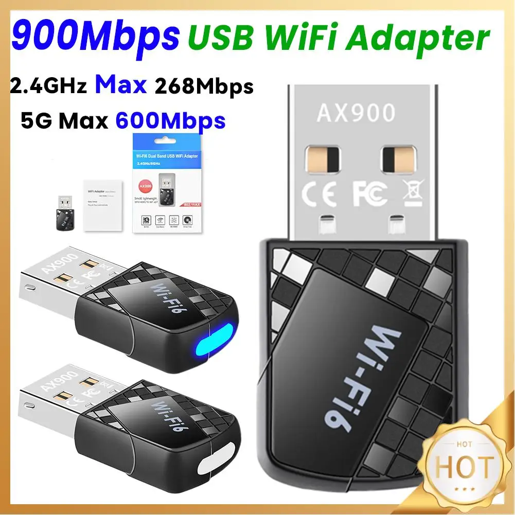 Mini USB WiFi Adapter 900Mbps WiFi Ethernet Receiver Dongle 2.4G & 5Ghz Dual Band USB Driver Free WiFi Receiver for PC Computer