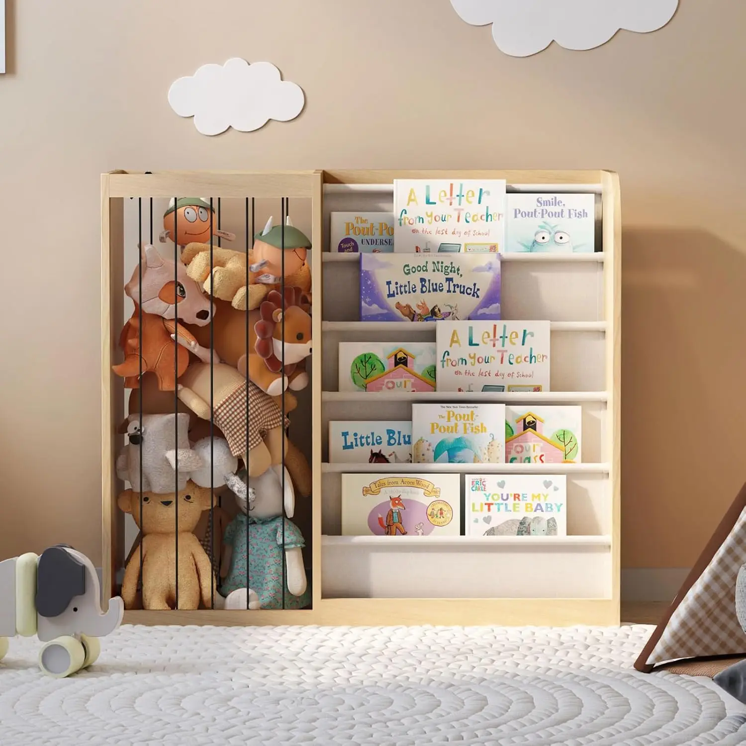 Stuffed Animal Zoo Net Holder Plush Toy Storage Organizer Elastic Band Child Bookcase Toddler Baby Sling Book Rack Display Playr