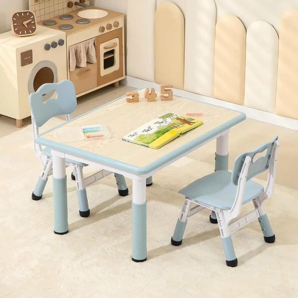 

Toddler Table and 2 Chairs, Height-Adjustable Kids Table and Chairs Set, 31.5''L x 23.6''W Children Activity Table for Boys and