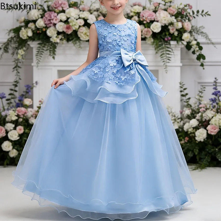 2026 Fashion Flower Girl Dresses for Weddings Lace Mesh Sleeveless Kids Dresses for Girl Children Girls Party Dress 5-16 Years