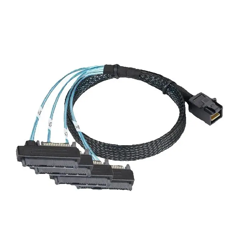 SAS SATA Cable SFF-8643 To 4 SFF-8482 Internal Mini SAS HD To 4 SFF-8482 Connector With 15pin Power Port Hard Drive Splitter