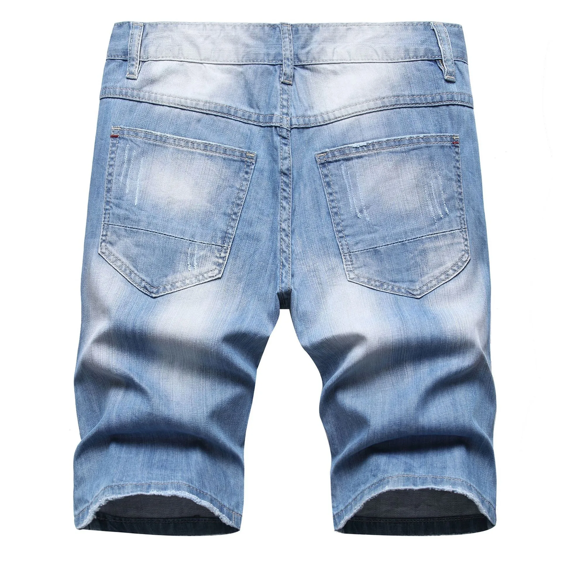 Summer denim shorts men ripped mid-length pants Korean version of the trend loose straight leg  men's five quarter