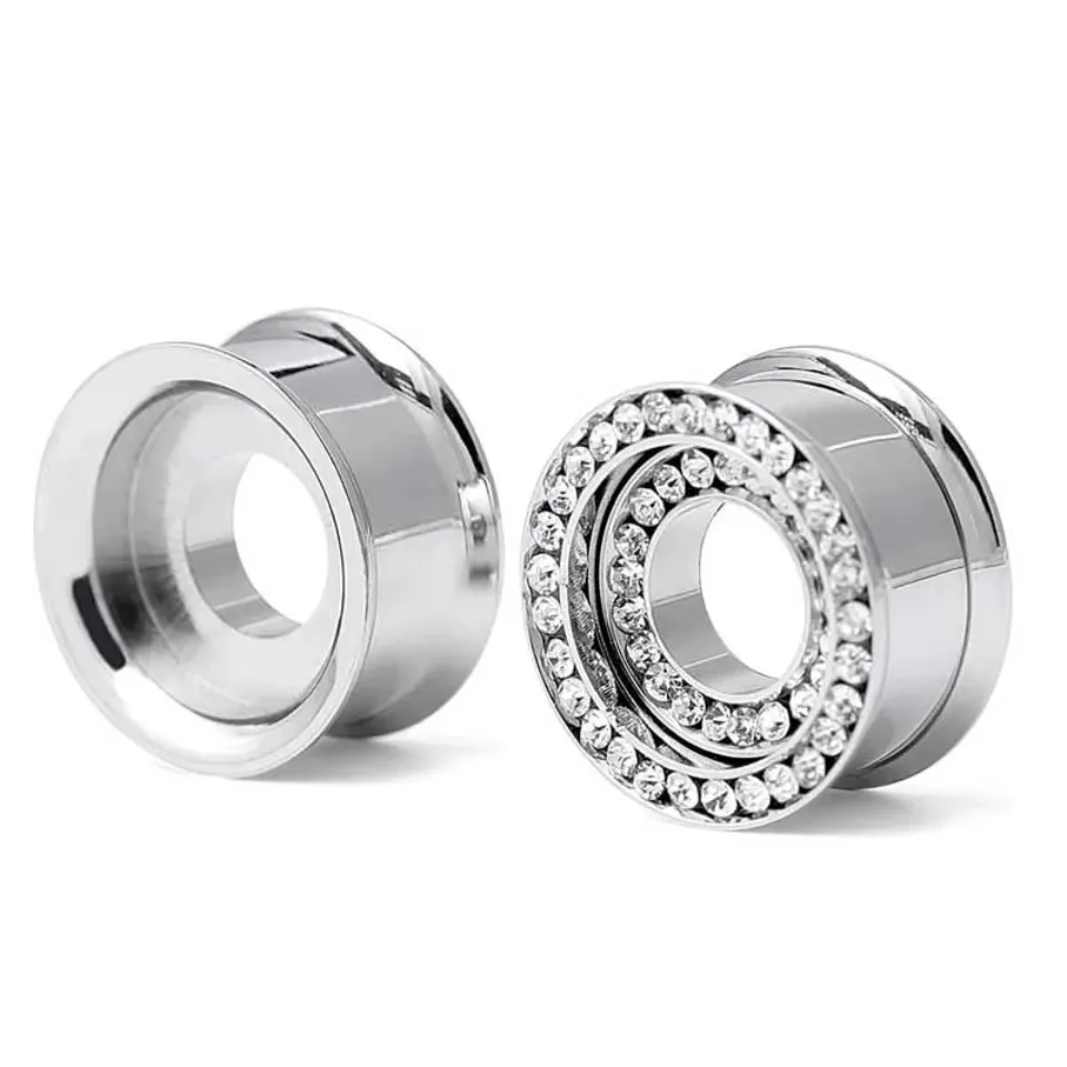 1 Paar Edelstahl-Ohrdehner-Stecker, doppellagiger Würfel, Zirkon, Ohrmessgerät, Tunnel-Piercing, Körperschmuck, 8–18 mm – Detail 2