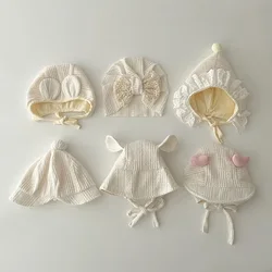 Neugeborene Baby Hut Herbst süße Mütze für Mädchen beige Säugling Motorhaube Spitze Cartoon Ohr Kleinkind Hüte Jungen Zubehör 0-12m