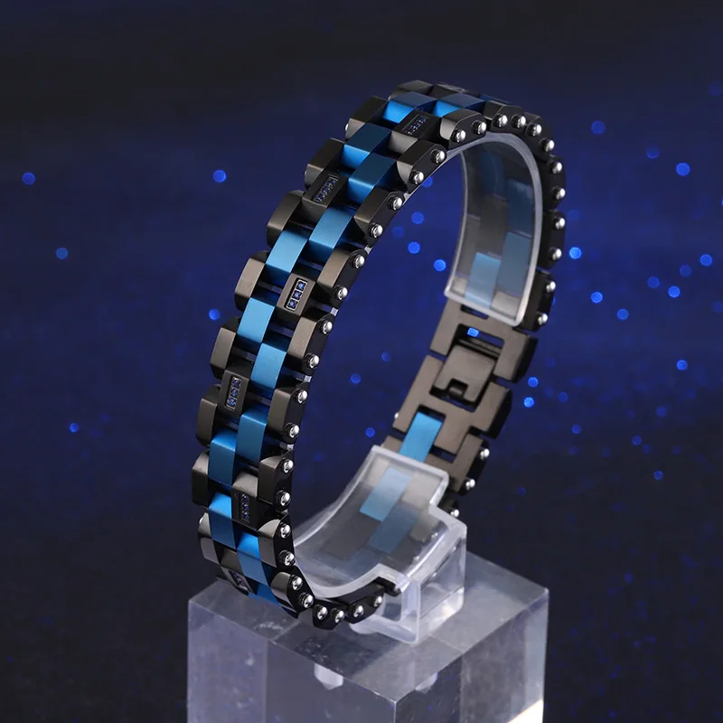 316L Watch CNC Zircon Bracelet Silver and Blue Stainless Steel Bracelet Clasp Wrist Band Hand Chain For Father Jewelry Gift