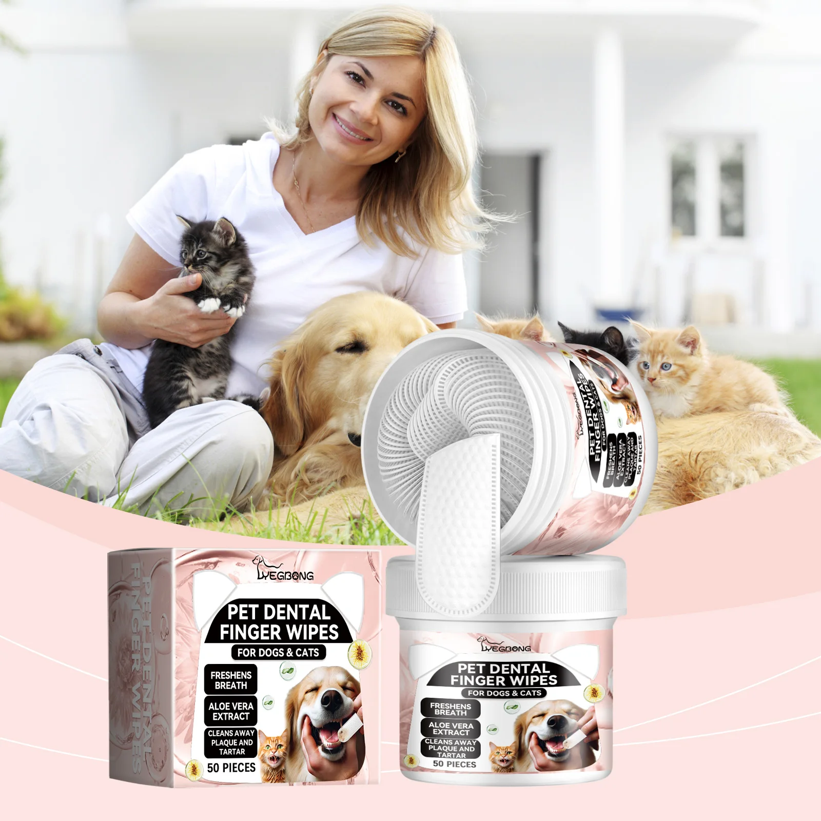 Pet Dental Finger Wipes, Tooth Cleaning Finger Cots For Cats & Dogs, Remove Tartar, Freshen Breath, Oral Gum Care