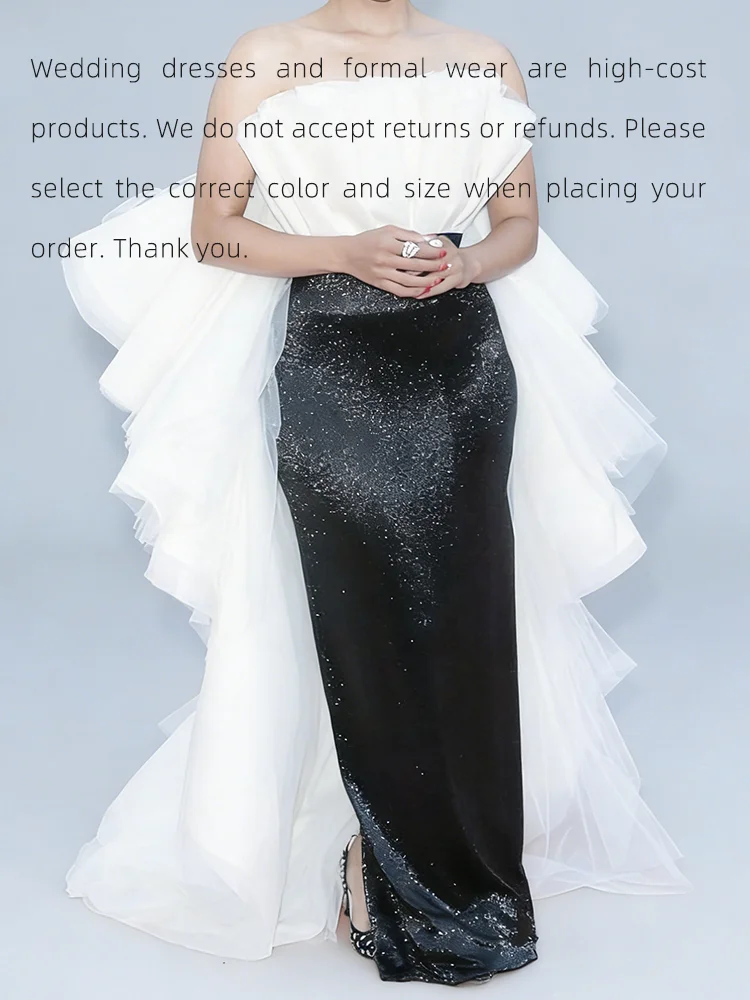 시크한 스트랩리스 배색 민소매 반짝이는 정장 이브닝 드레스 생일 파티 프롬 가운 맞춤 제작