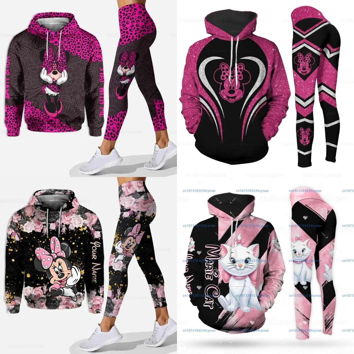 New Women's Set Sports 3D Hooded Yoga Pants Sports Disney Fashion anime clothes Sportswear Essential Hooded felpe tracksuits