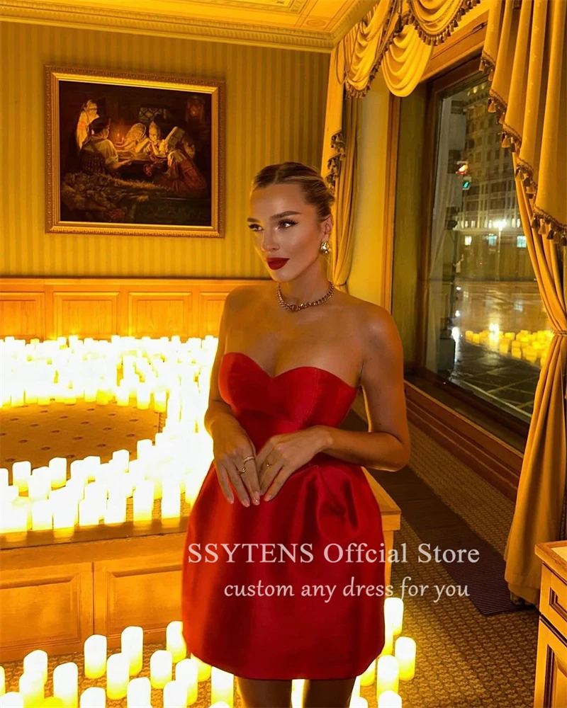 SSYTENS Simple Satin Mini Red Party Dress Customized Woman Short Cocktail Dress Above the knee Clubs Night Event Dresses 2025