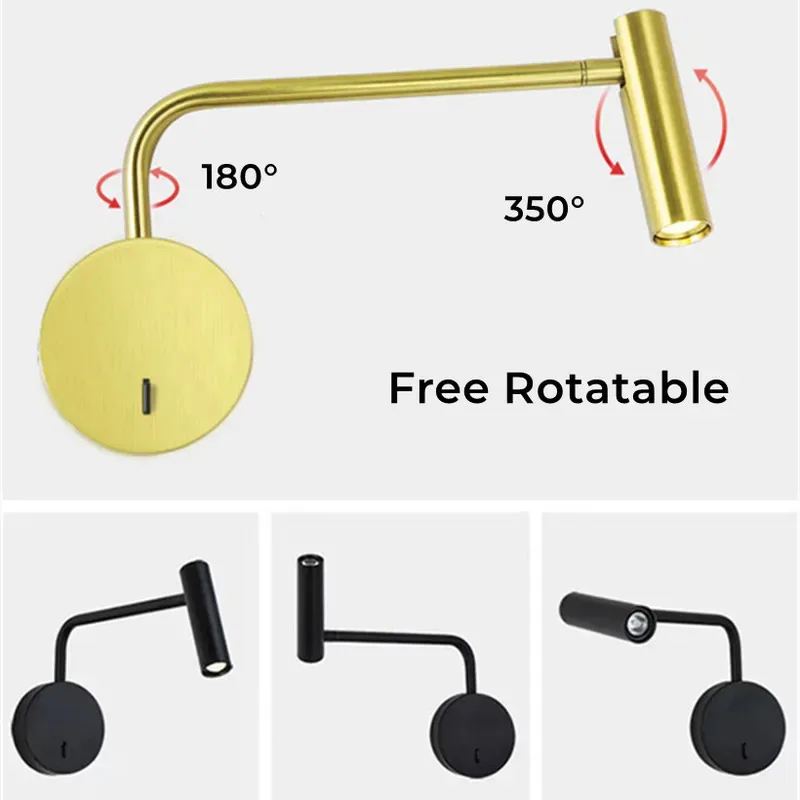 Modern Swing Arm Reading Wall Lamp Hotel Rooms Lamp 3W LED Adjustable Lamp Bedside Wall Sconce Lighting Fixture
