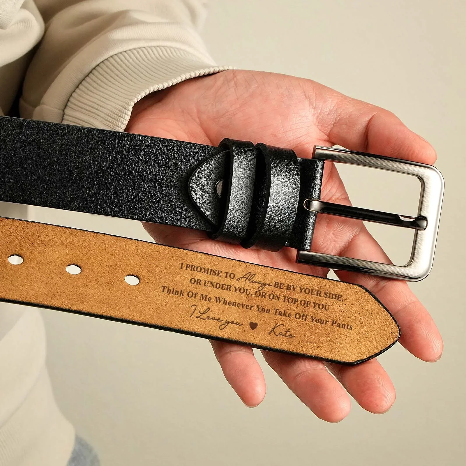 Custom Engraved Text Genuine Leather Belt Personalized Business Dress Belt with Pin Buckle Gift for Father's Day Valentine's Day