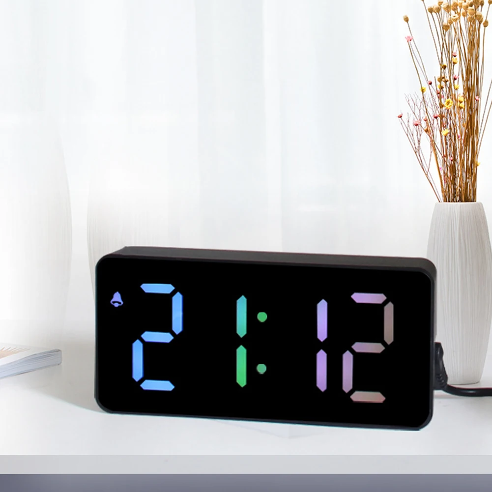 Digital Led Alarm Clock Large Screen Voice Control Adjustable Brightness Dual Alarm Desk Clock For Home Bedroom Office