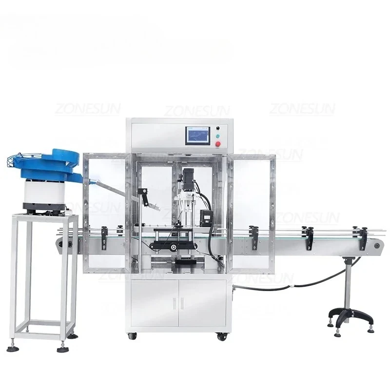 ZONESUN ZS-XG440DV Automatic Capping Machine Bottle Jar Screw Tops Cap Feeder Unscrambler Dust Cover