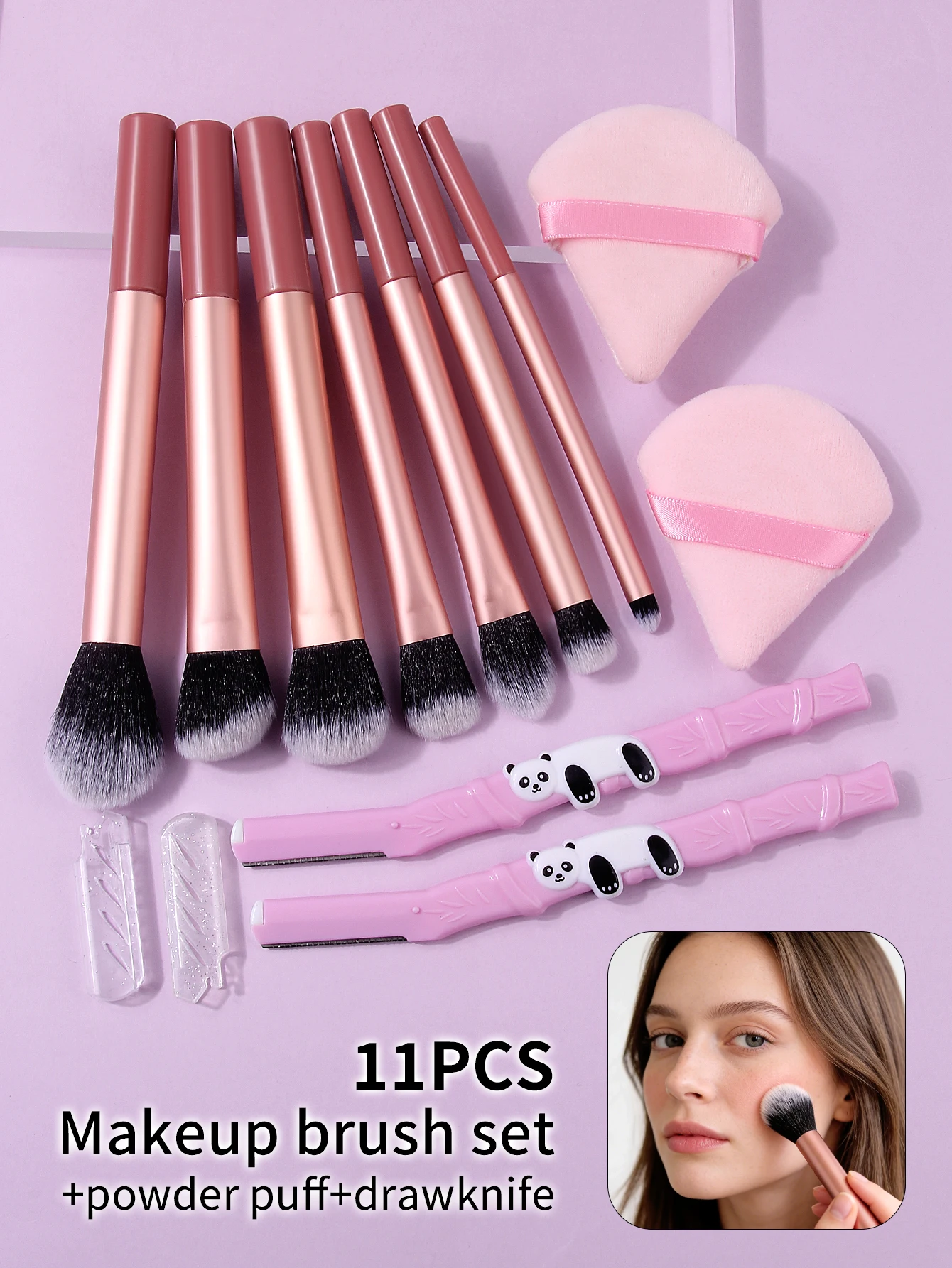 11 PCS Professional Makeup Brush Kit, Soft Fluffy Bristles, Foundation Blush Eyeshadow Brushes + Makeup Sponge + Eyebrow Razor