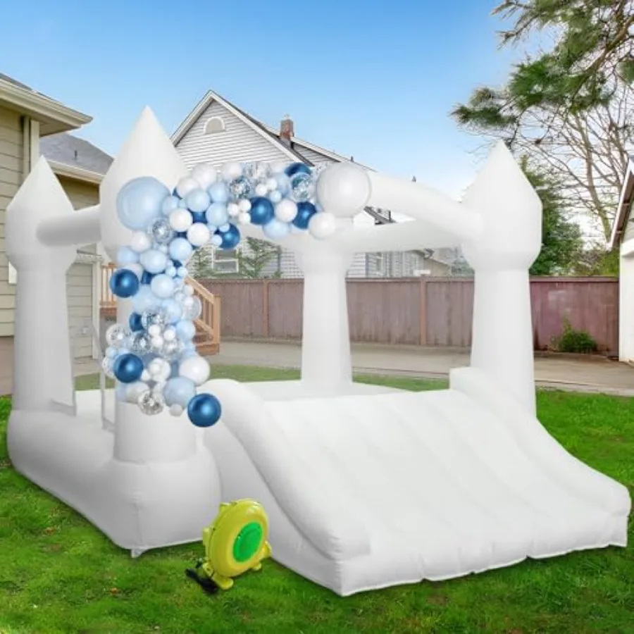 

Inflatable Bounce House,White Castle Bounce House for Kids 3-6 Indoor & Outdoor Inflatable Bouncer House with Slide & Air Blower