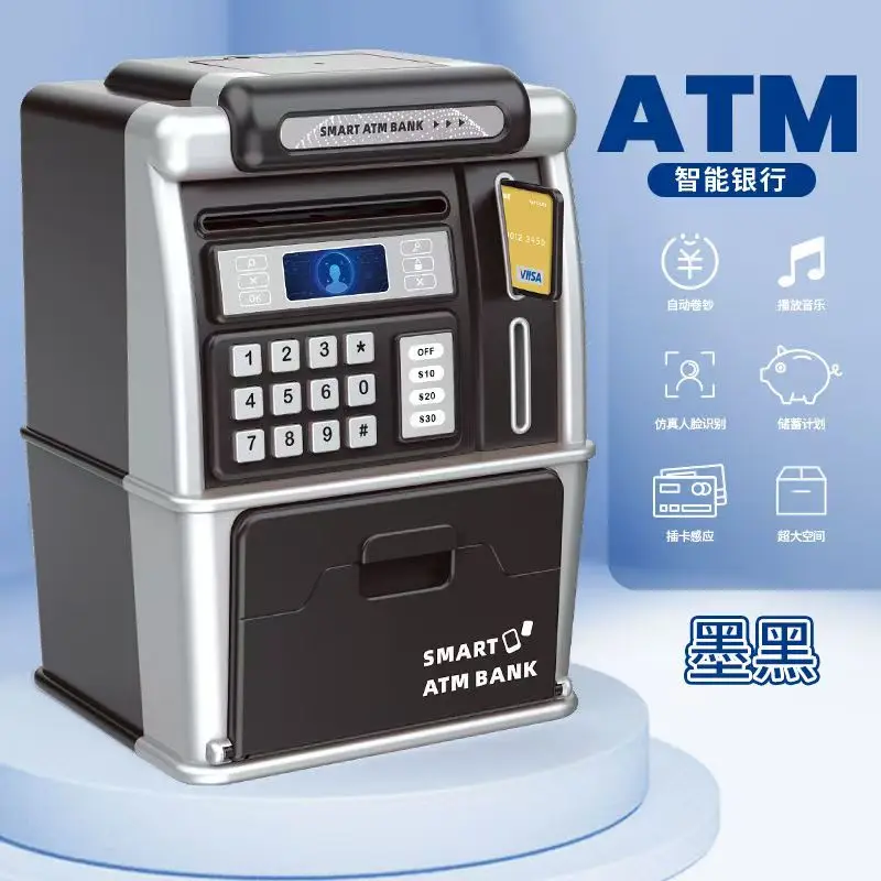 Mini tirelire ATM jouet, avec carte et mot de passe, reconnaissance de pièces et de billets, calculatrice de solde/cadeau jouet adapté aux enfants de plus de 6 ans