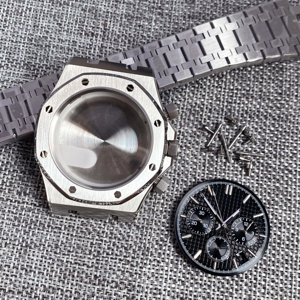 Piezas de repuesto para reloj de cuarzo VK63 VK64, caja de reloj de 42mm, esfera de cuarzo de cristal de zafiro, pulsera de acero manual