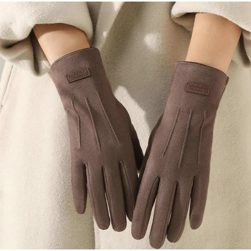 الجلد المدبوغ الشتاء النساء قفازات شاشة تعمل باللمس يندبروف قفازات الشتاء الدراجات قفازات دافئة أنيقة في الهواء الطلق ركوب الدراجات قفازات الشتاء #4