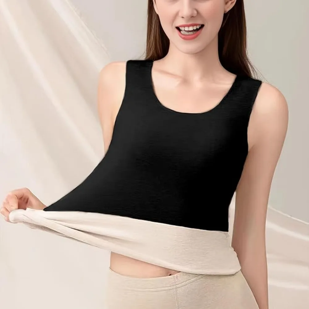 

with Shelf Bra Tank Top Solid Color Thickened Warm Lifting Shelf Bra Tank Polyester Sleeveless Seamless Warm Underwear