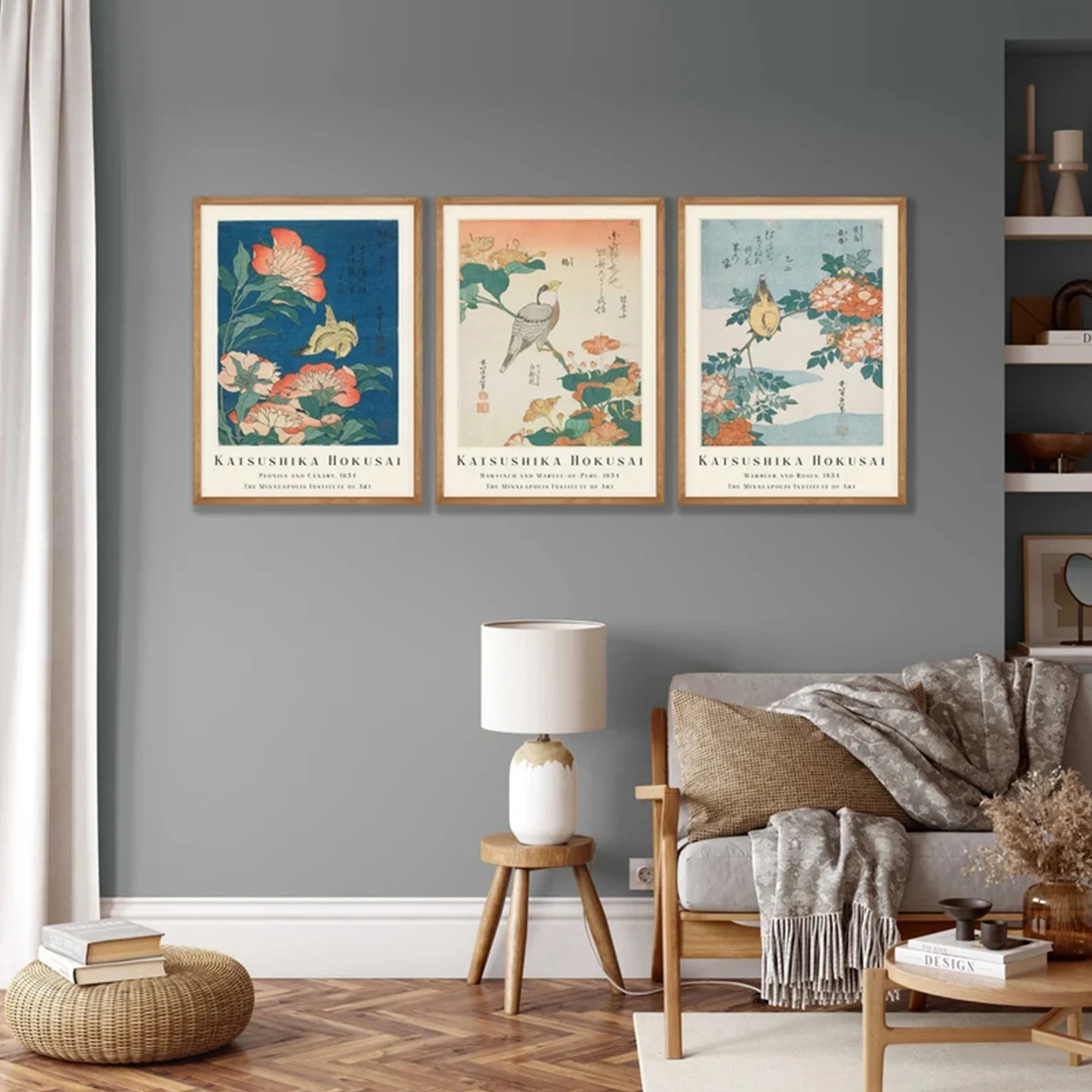 3枚組 レトロな日本の花鳥画 ウォールアート プリント キャ - Home Decor Japanese のレビューと価格