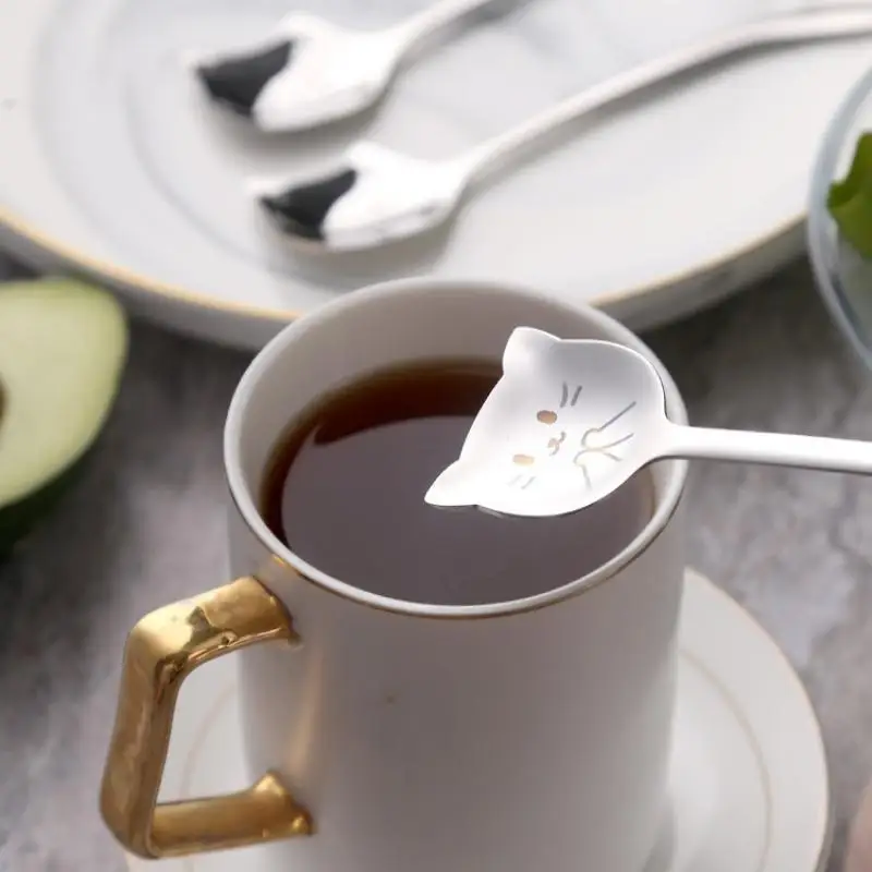 Stainless Steel Cute Cat Spoon Food Grade Cartoon Design For Stirring Coffee Tea Dessert Daily Use view 2