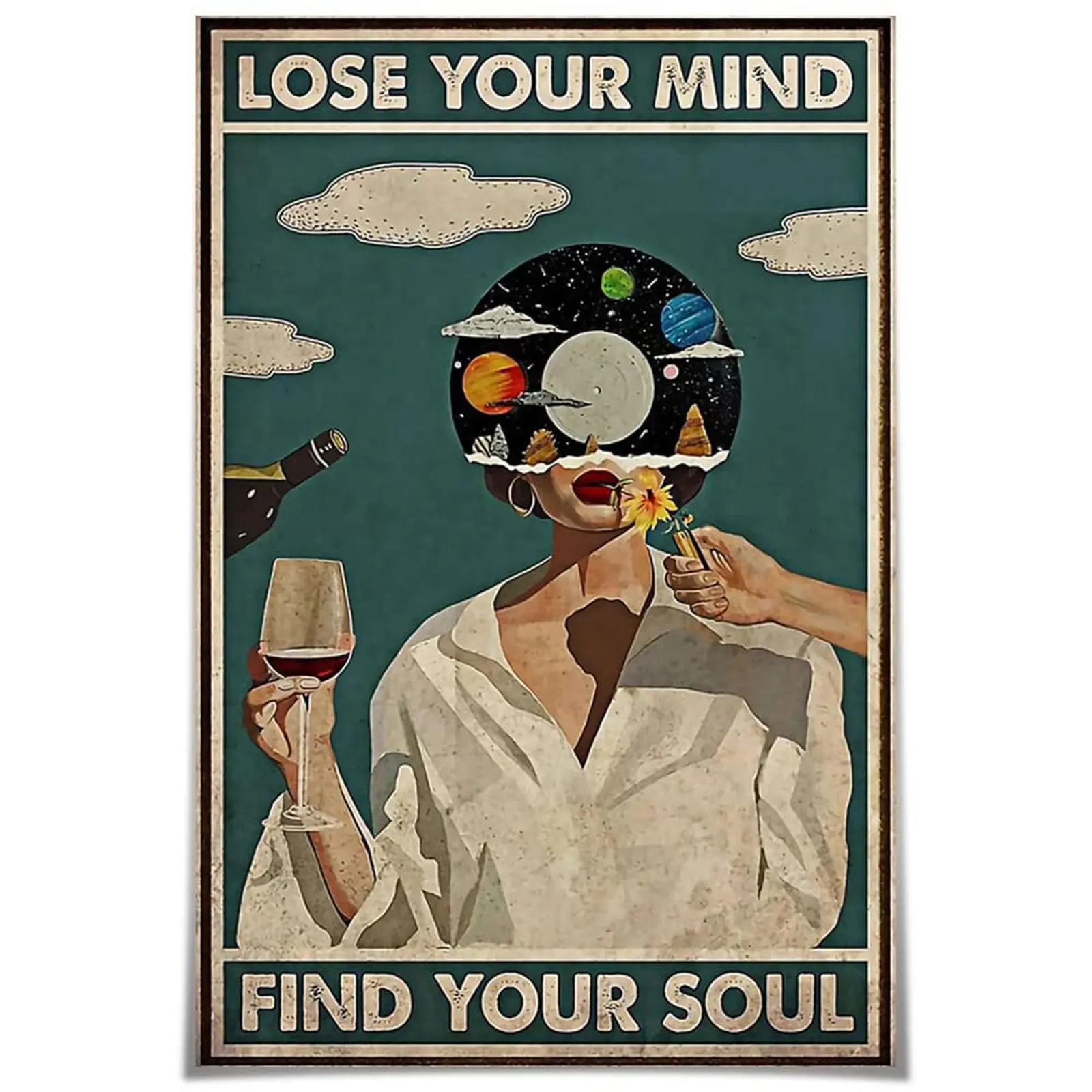 Flyhaw Vintage Lose Your Mind Find Your Soul Poster Mental Inspirational Quote Canvas Wall Art Aesthetic Posters Music Gi