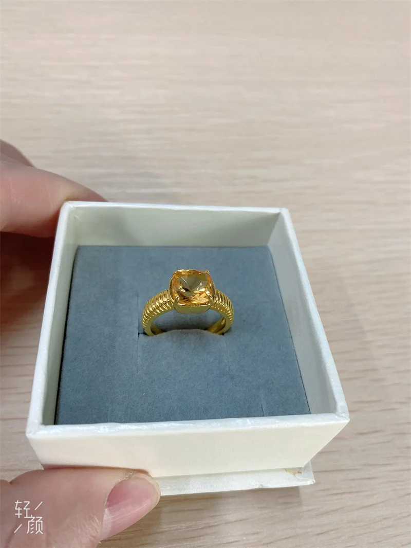 

Genuine 2.5 Carats Silver 925 Original Ring Natural Citrine Ring Yellow Gold Plated Fashion Ring Jewelry