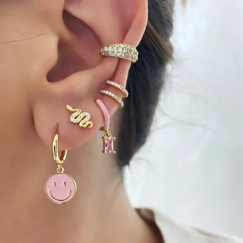 925 sterling Silver Ear Needle pink zircon Metal earrings for women water drop/star/ geometric hoop earring fine wedding Jewelry