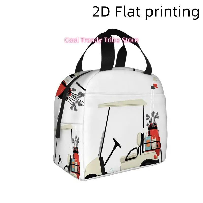 

1pc Golf Cart with Clubs and Flags on White Background | Printed Insulated Cooler Bag - Reusable Portable Hot Cold Bag for Home