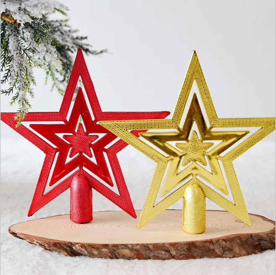 2PCS 10cm 15cm 20cm Explosive Christmas Decoration Gold Red Five-pointed Star Christmas Tree Top Decoration Accessories