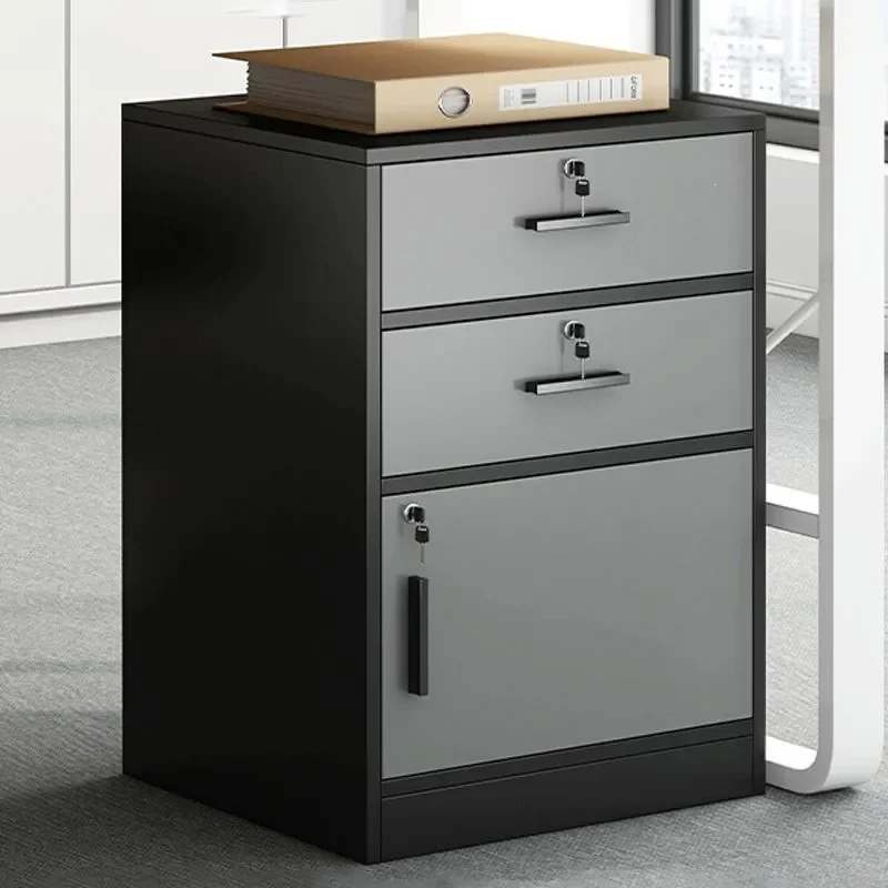 Wooden Office File Cabinet 3 Drawer Low Storage Cabinet with Lock Thickened Desktop Data Organizer Anti-theft