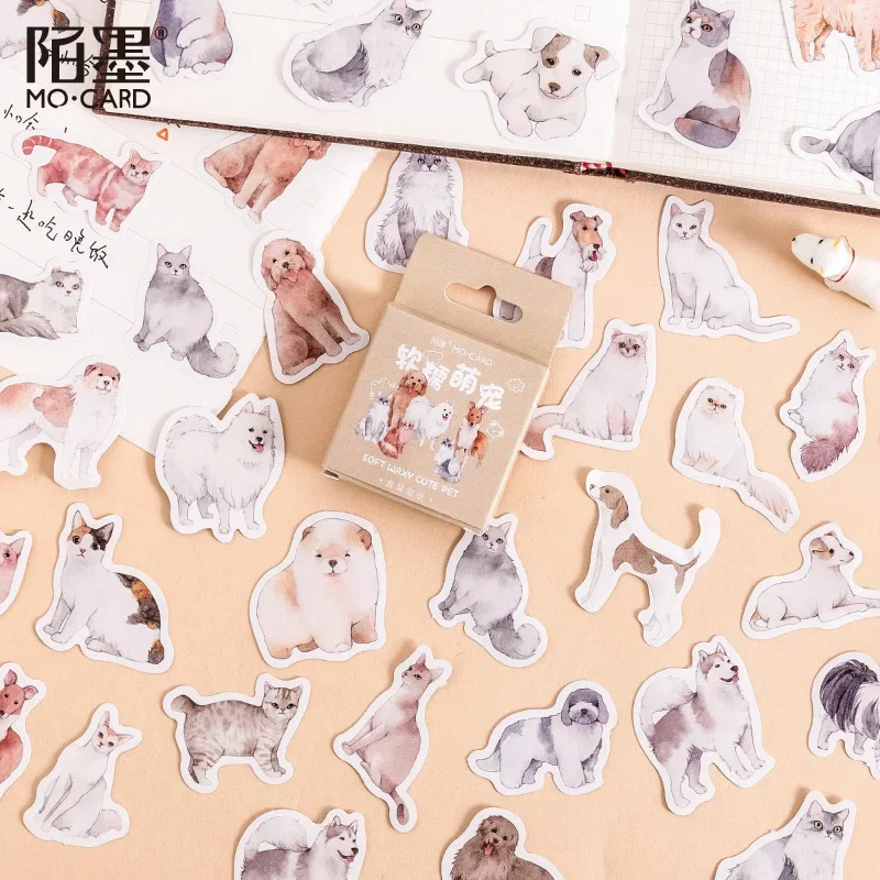 45pcs Cute Cats Dogs Stickers Junk Journal Ephemera Decorative Kawaii Stickers DIY Aesthetic Diary Album Scrapbooking Stationery