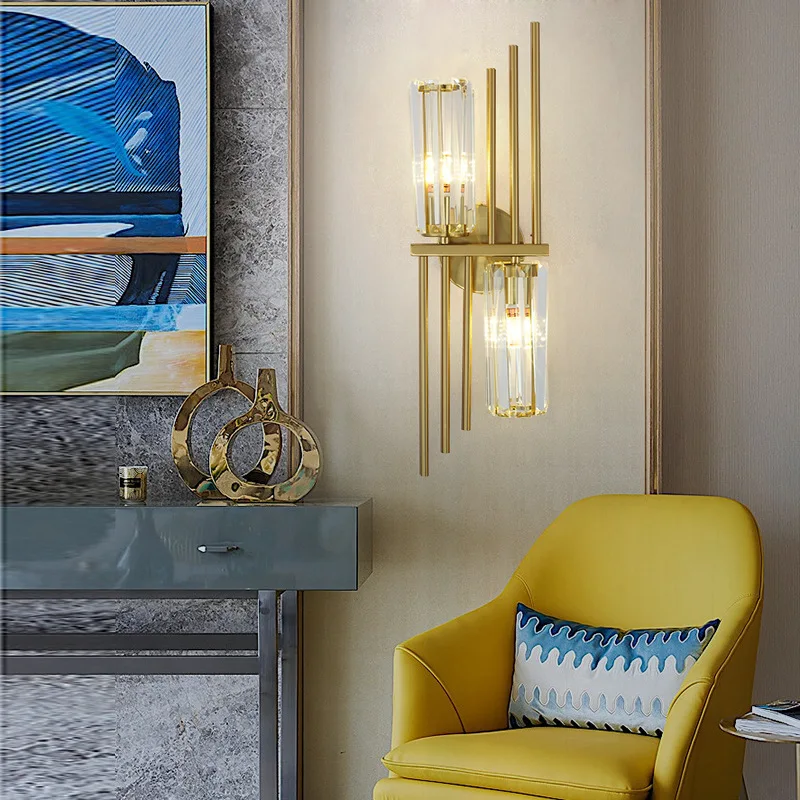 مصابيح حائط كريستالية فاخرة بريق ذهبي لغرفة المعيشة وغرفة النوم الأمريكية الحديثة بجانب السرير تركيبات أضواء الشمعدانات المزخرفة الاسكندنافية #2