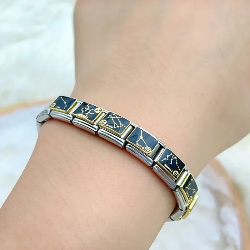 2025 Women Fashion Zodiac Italian Charms Links Fit 9mm Modular Constellation Bracelet Stainless Steel DIY Jewelry