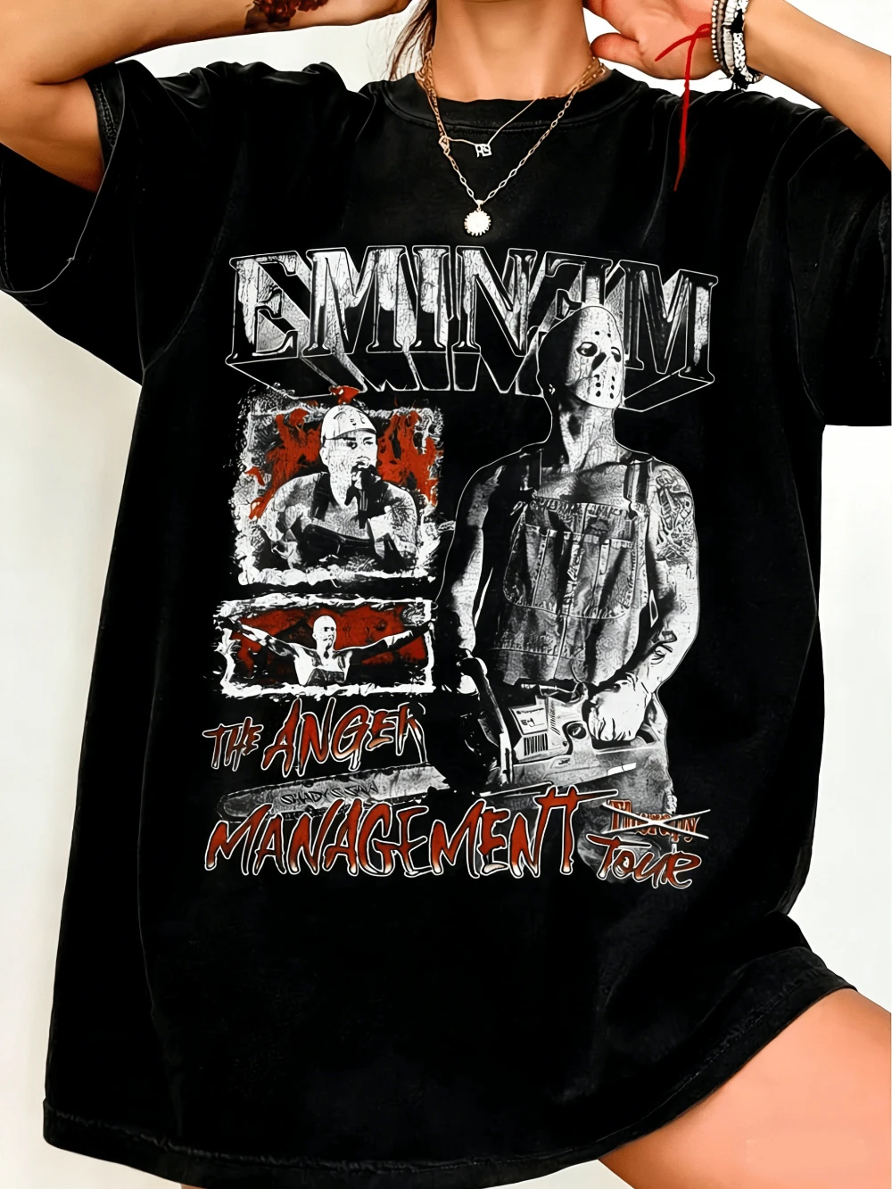 Slim Shady Retro T-shirt - Iconic Emnem Printed Retro Hip Hop T-shirt, Round Neck Casual Rap Shirt, Suitable for Daily Wear