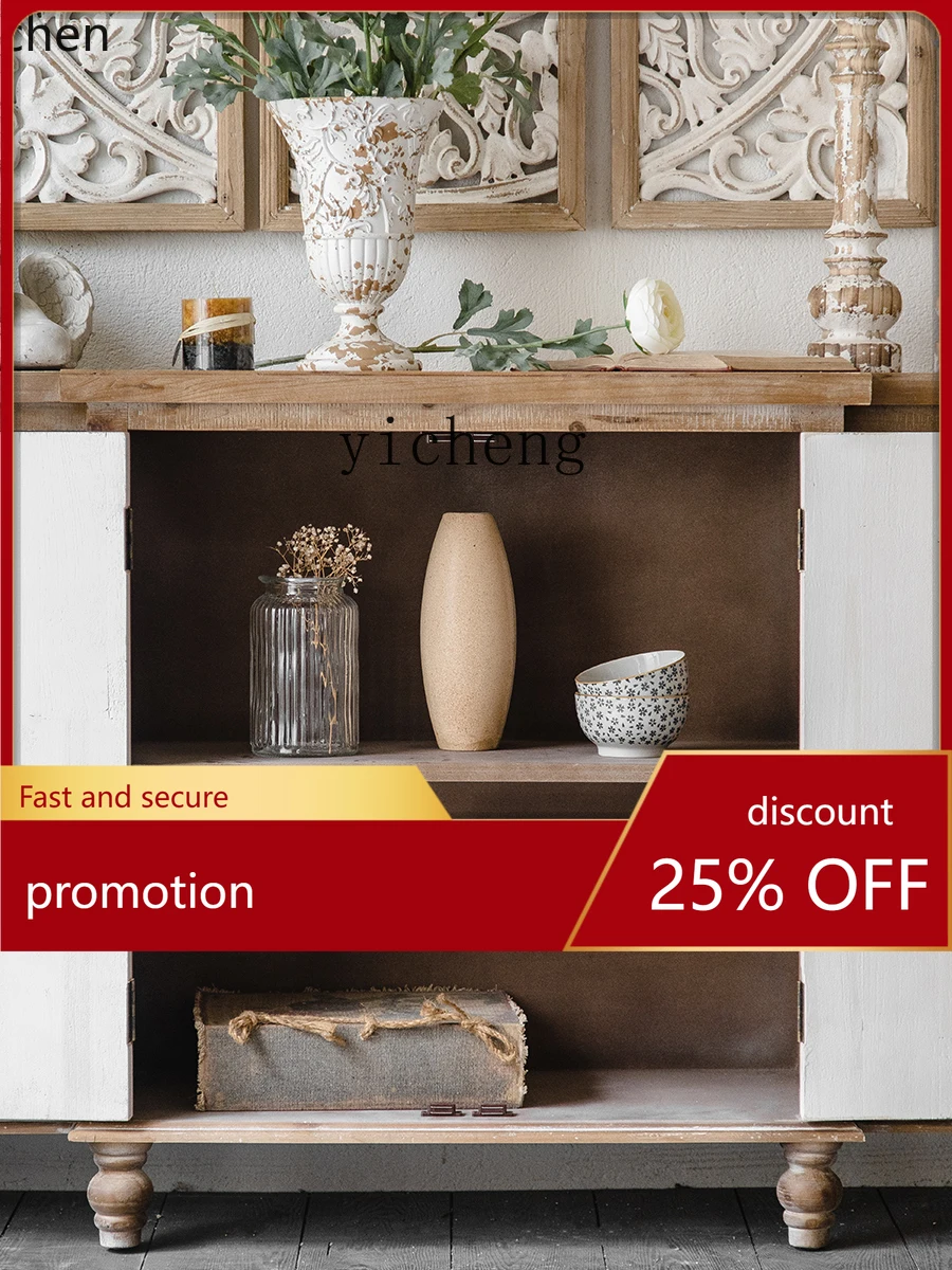 

YFY Solid Wood Bohemian Entrance Cabinet Locker Vintage Engraving Mirror Cabinet