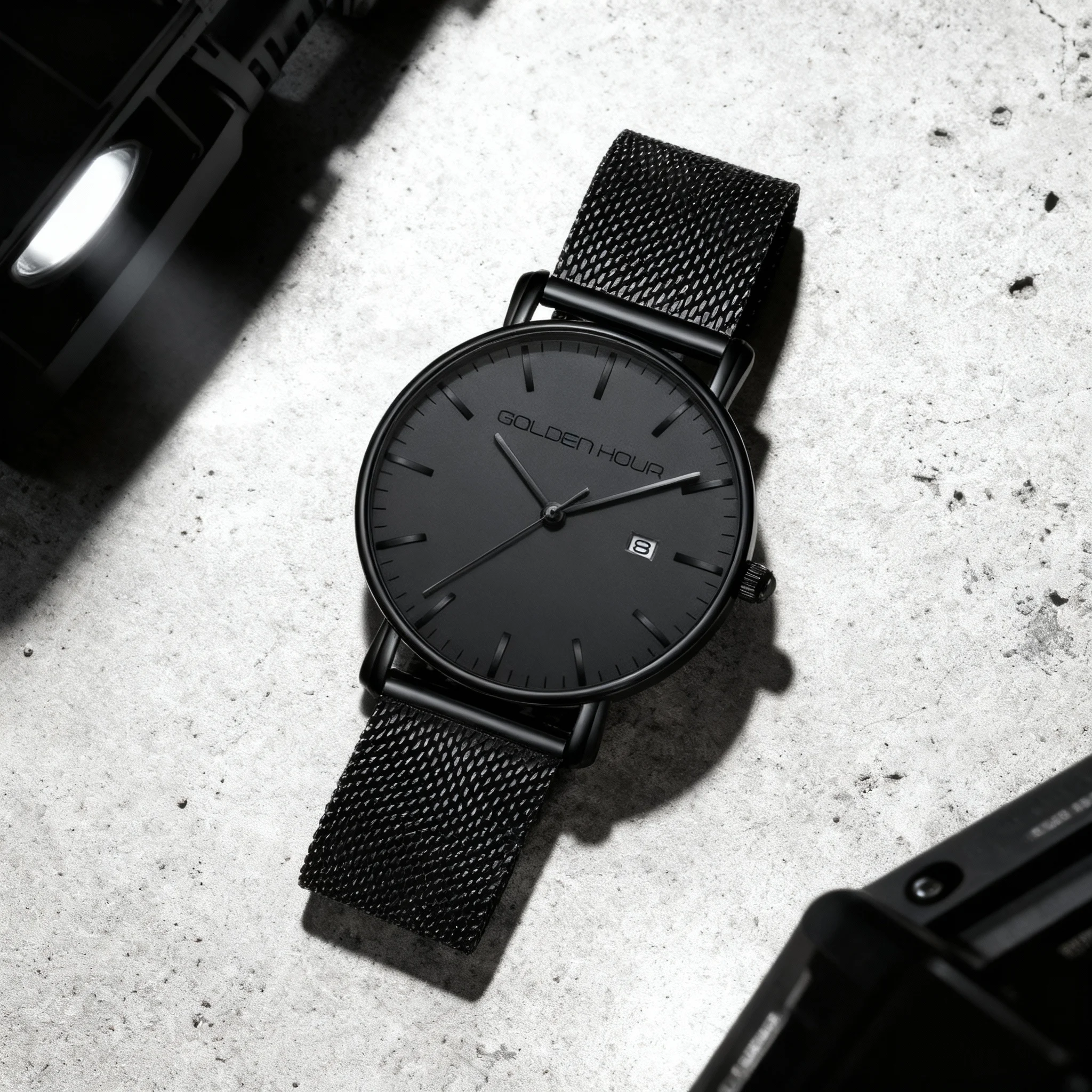 

Minimalist Black Watch | Date Display | Ultra-Thin Case | Stylish Business Casual Wristwatch, Holiday Gift, Bestseller