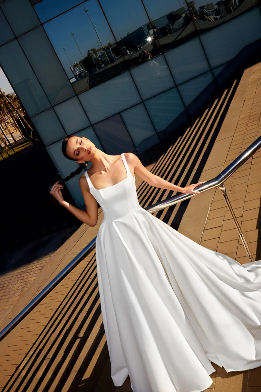 Customized Satin Civil Wedding Dresses 2026 Buttous Brides Dress A-Line Square Neck Sleeveless Women's Church Bridal Dresses