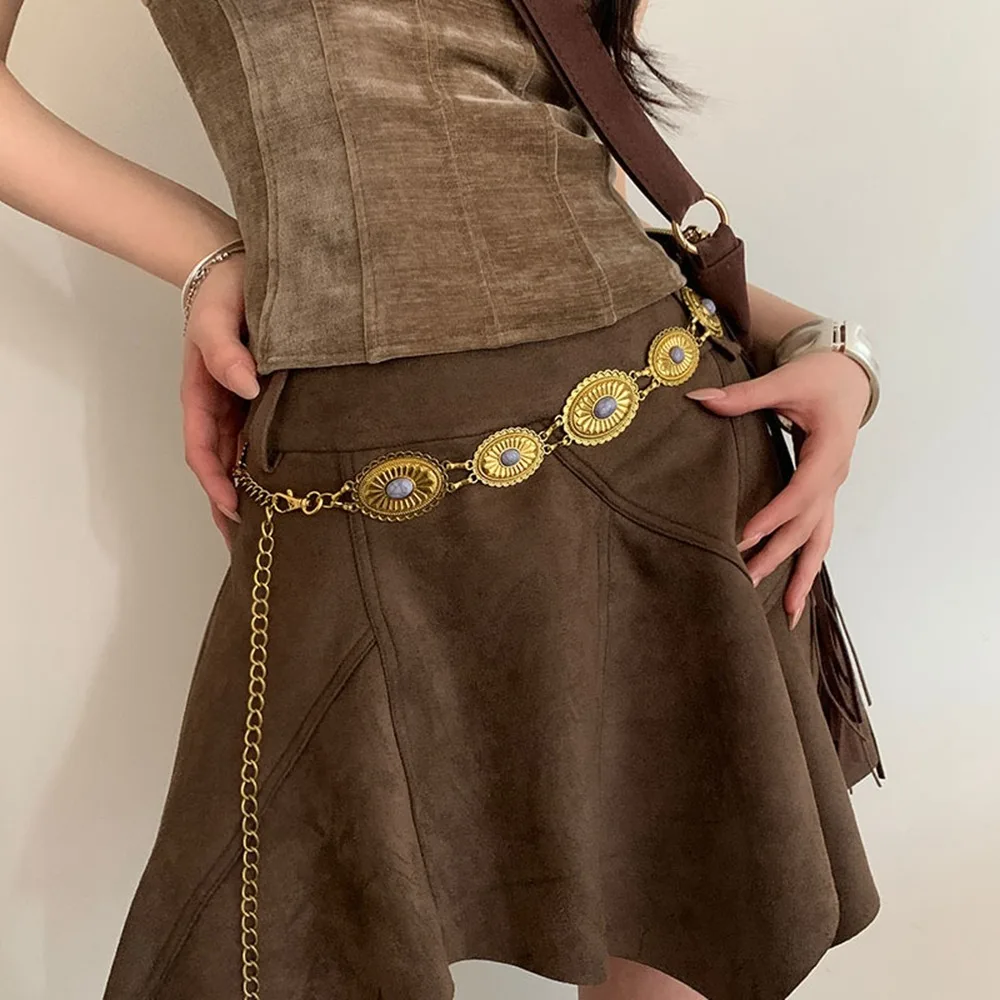 Flower Metal Waist Chain Jeans Decor Vintage Bohemian Style Waistband Waist Jewelry Gold Waist Jewelry Ethnic Style Belt Women
