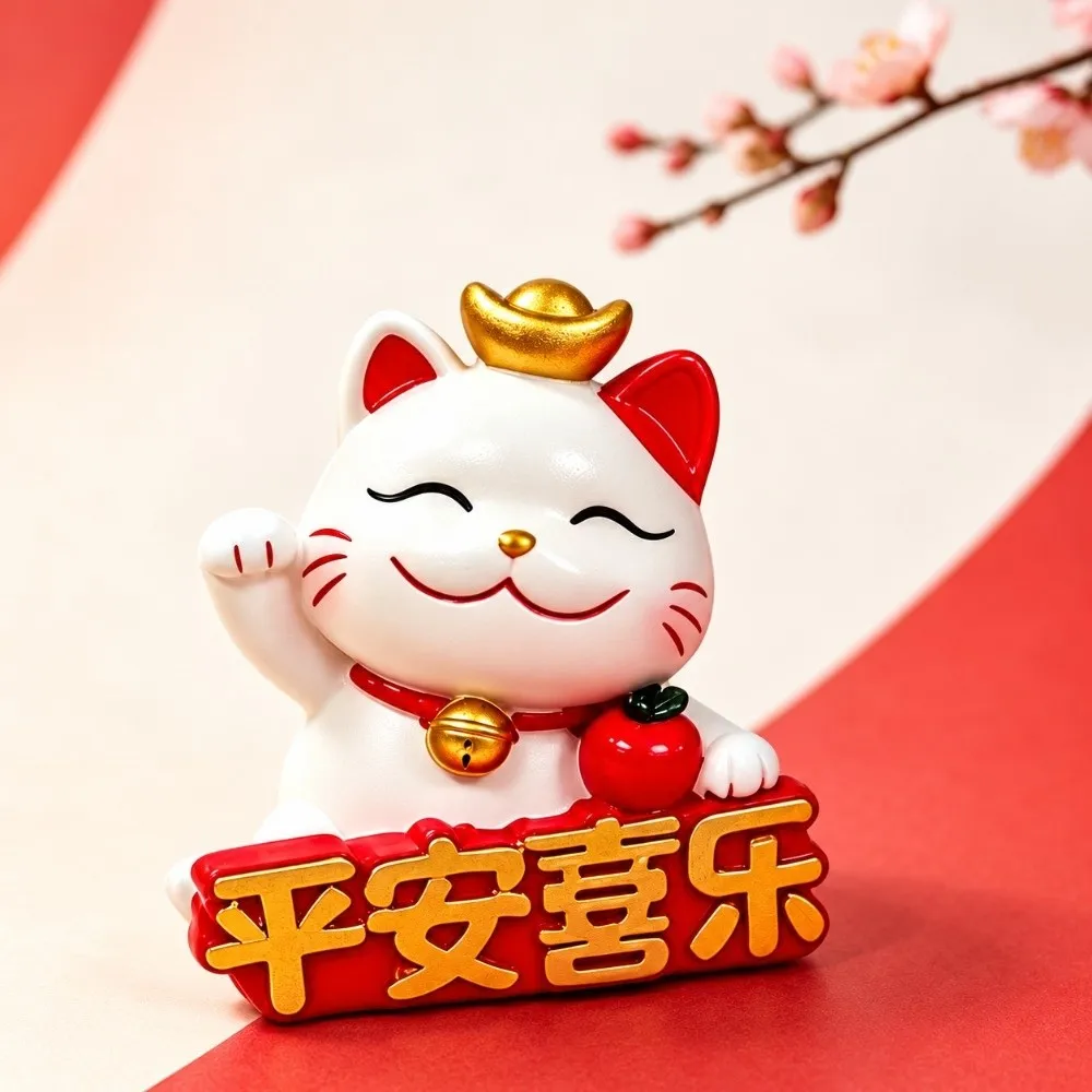 Resin Lucky Cat Figurines Chinese Style Cartoon Fortune Cat Car Interior Ornament Durable Welcoming Beckoning Fortune