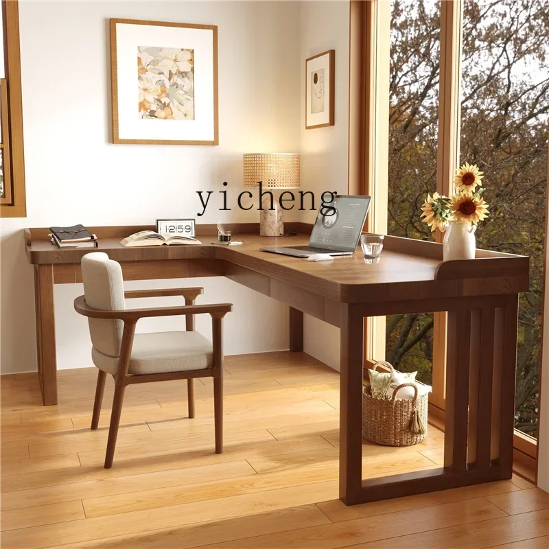 ZC solid wood double corner corner L-shaped 7-shaped small apartment bedroom computer desk