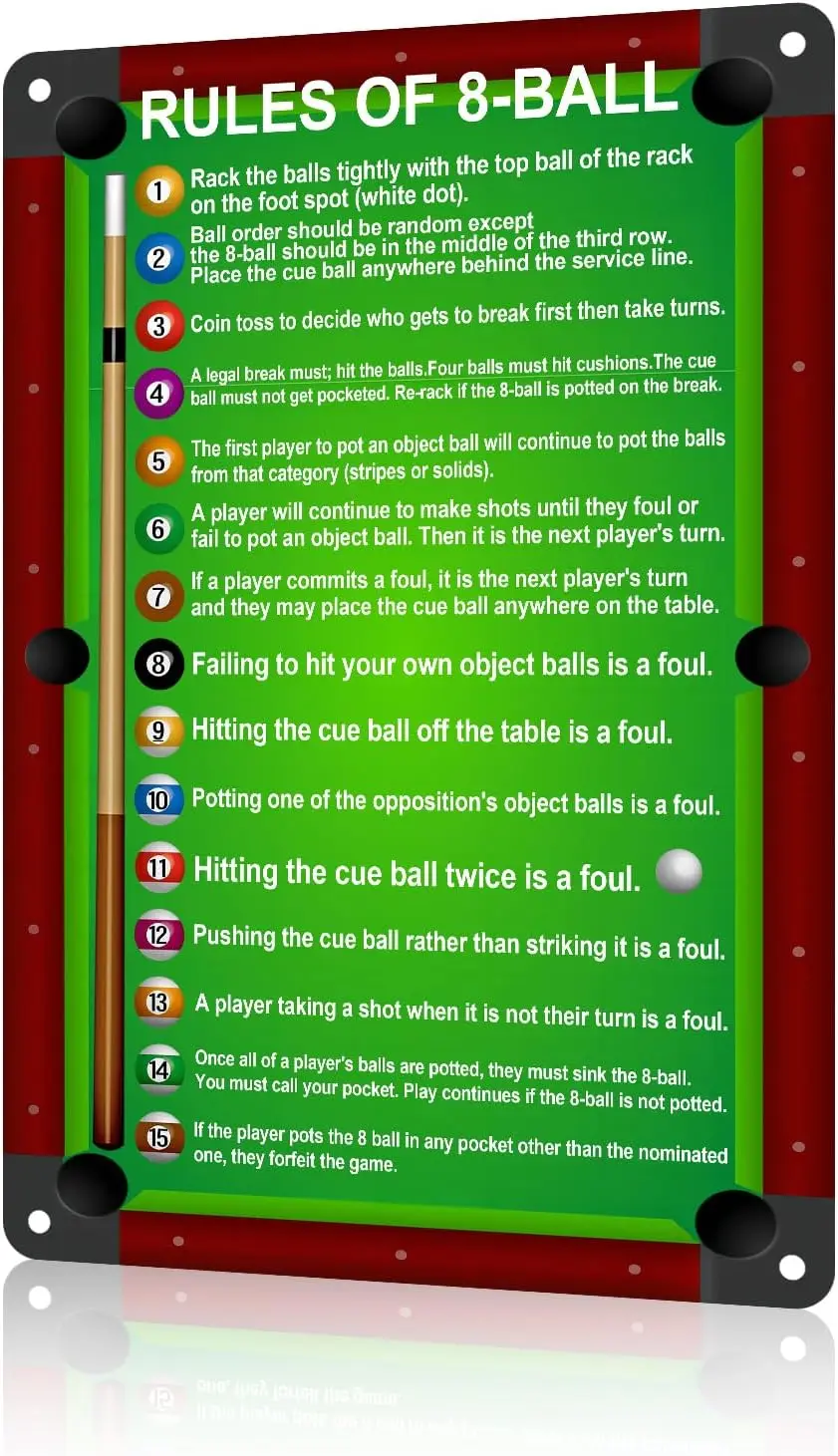 e1,Funny Wall Decor Billiard Rules 8 Ball Vintage Metal Signs Tin Sign for Home Outdoor Wall Decor 12×16 Inch