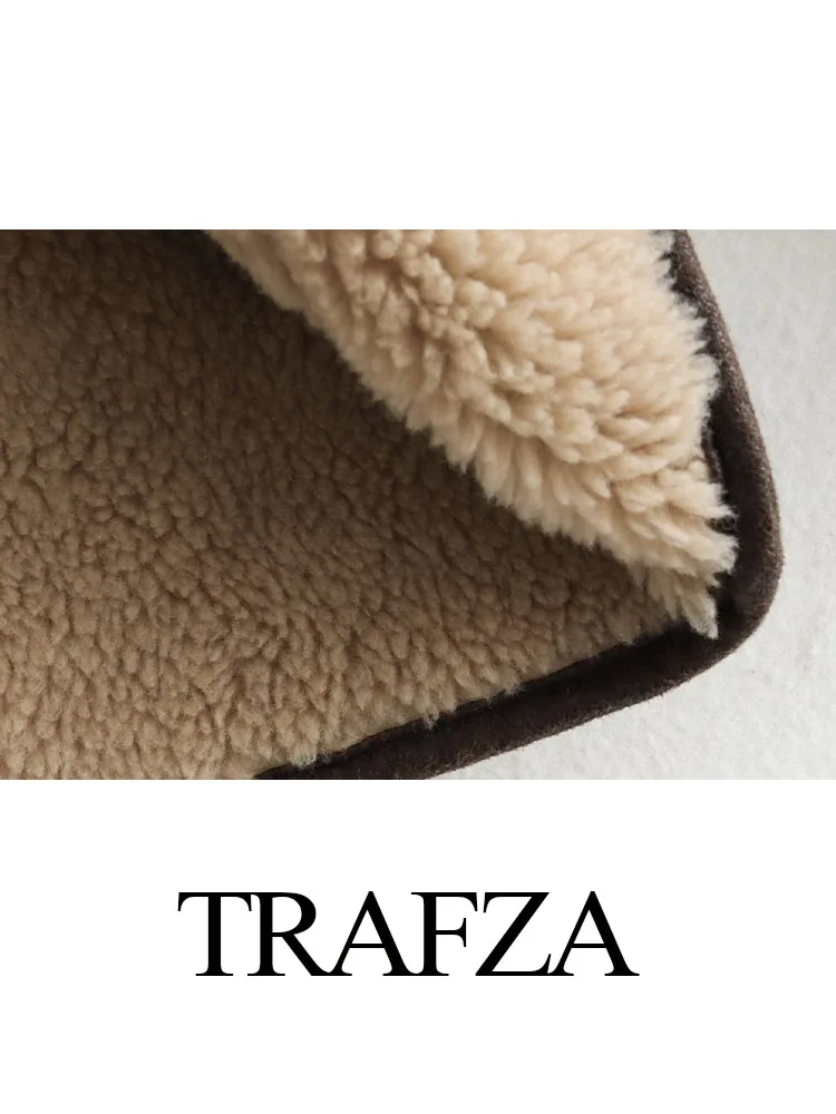 Trafza casacos quentes casuais de inverno feminino 2 cores sólidas gola virada para baixo bolsos de manga comprida casacos de moda feminina de peito único