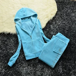 2024 Y2k Velvet Tracksuit Women Women's Brand Velour Sewing Suit Women Juicy Tracksuit Hoodies and Pants Sets Women 2 Piece Set