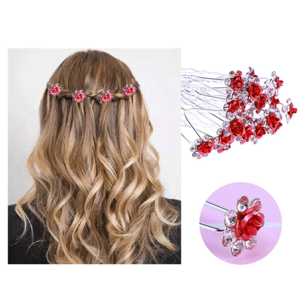 

20 PCS Rhinestone Rose Clip Hair Haarschmuck Hochzeit Pink Haarspangen Artificial Haarnadeln Glitzer Rosa Haarklammer Miss
