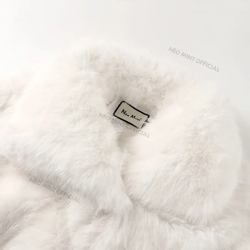 Neo Mint Chic Street Furry Collar Faux Fur Coat Women 2024 Winter Hot Girls Snow White Mountain Fashion Fluffy Fox Fur Jacket